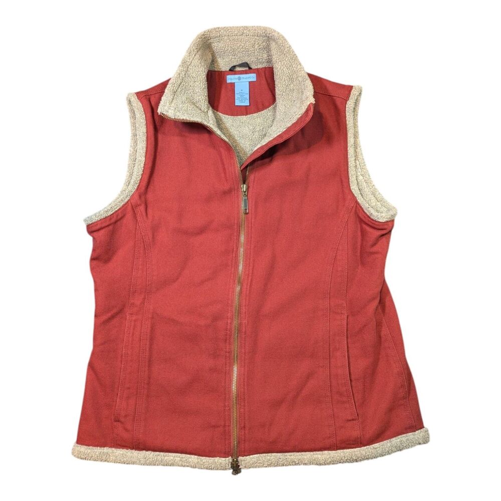 Duluth Trading Canvas Vest Men’s M Red Sherpa Lined Pockets Heavy Workwear